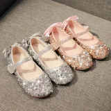 Kid Girl Pure Color Sequins Glitter Bowknot Princess Dress Shoes