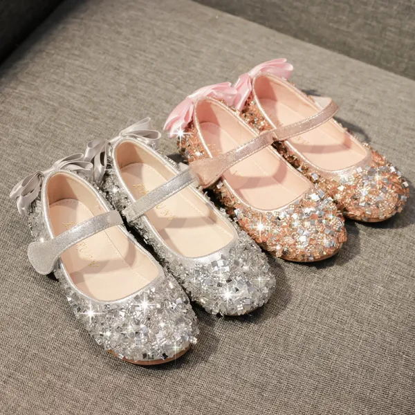 Kid Girl Pure Color Sequins Glitter Bowknot Princess Dress Shoes