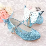 Kid Girls Sequins Glitter Diamonds Butterfly Heels Pumps Dress Shoes