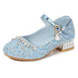 Kid Girls Sequin Glitter Pearl Crystal Heels Pumps Dress Shoes