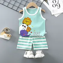 Toddler Kids Boy Tiger Lion Elephant Summer Vest Tops and Short Pant Sleepwear Set Cotton Pjs
