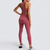 Women Seamless Sport U Shaped Neck Bra High Waist Close Fitting Yoga Leggings Sets
