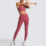 Women Seamless Sport U Shaped Neck Bra High Waist Close Fitting Yoga Leggings Sets