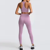 Women Seamless Sport U Shaped Neck Bra High Waist Close Fitting Yoga Leggings Sets
