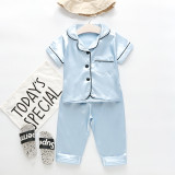 Toddler Kids Boy Pure Color Short Sleeves Pajamas Rayon Silk Sleepwear Set