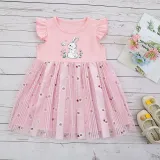 Toddler Girls Rabbit Pattern Flying Sleeves Mesh Dress