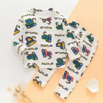 Kids Print Engineering Vehicle Pajamas Sleepwear Set Long-sleeve Cotton Pjs