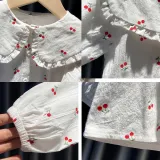 Girls Cute Cherry Pattern Lace Collar Blouse Cartoon T-shirt Tops