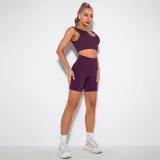 Women Ribbed V Neck Bra High Waist Running Shorts Gym Workout Yoga Sets