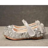 Kid Girl Pure Color Sequins Glitter Bowknot Princess Dress Shoes
