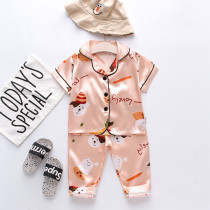 Toddler Kids Girl Prints Hat Bear Cat Summer Short Pajamas Rayon Silk Sleepwear Sets