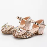 Kid Girls Sequins Bowknot Pearl High-heeled Pump Princess Dress Shoes