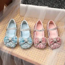 Kid Girls Sequins Crystal Diamond Bowknot Flat Dress Shoes