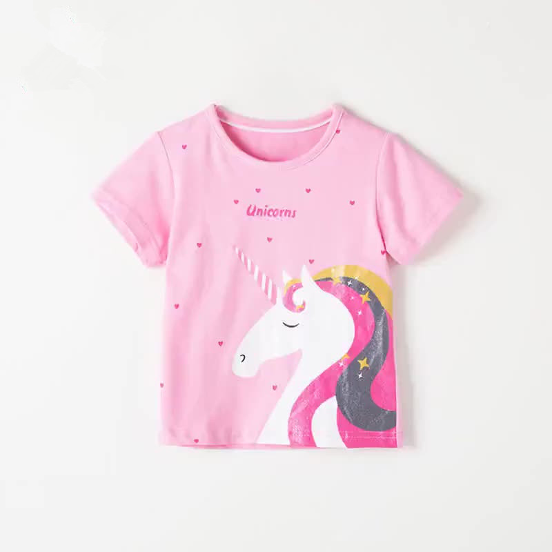 Girls Cute Heart Unicorn Pattern T-shirt Cartoon T-shirt Tops