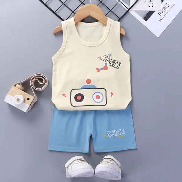 Toddler Kids Boy Walkman Summer Vest Tops and Short Pant Sleepwear Set Cotton Pjs