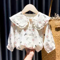 Girls Cute Stars Pattern Lace Collar Blouse Cartoon T-shirt Tops