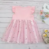 Toddler Girls Rabbit Pattern Flying Sleeves Mesh Dress