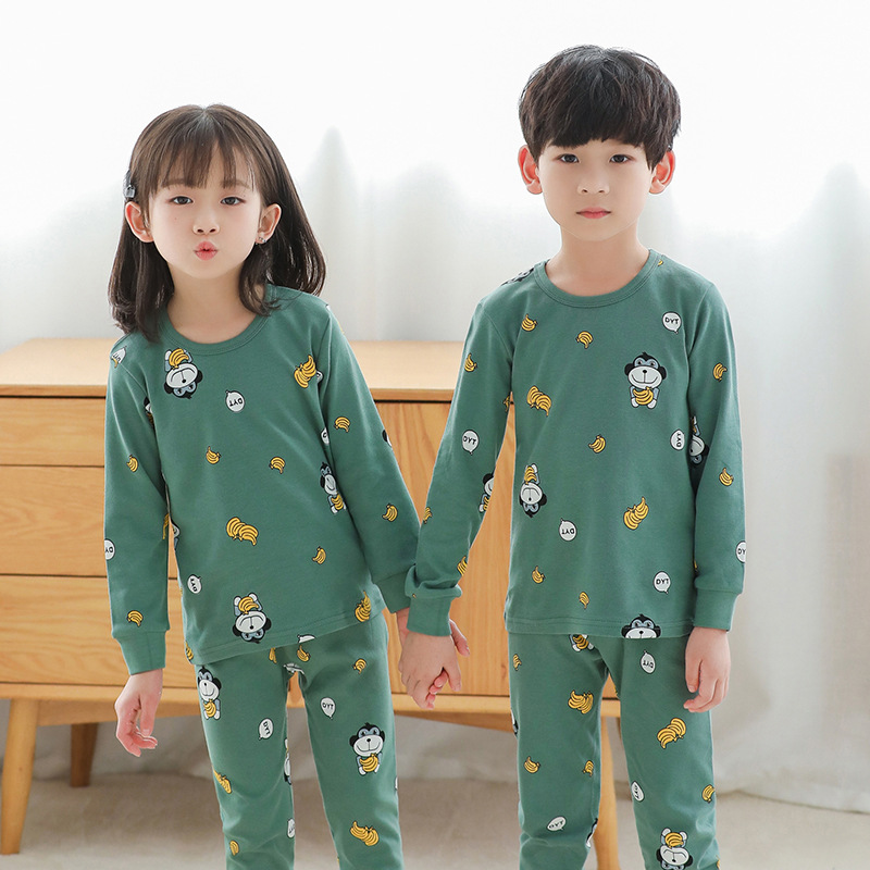 Kids Boy Print Monkey Banana Pajamas Sleepwear Set Long-sleeve Cotton Pjs