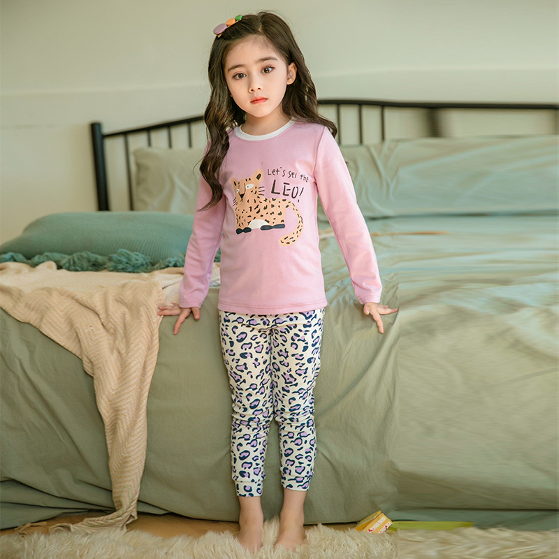 Toddler Kids Girl Leopard Print Pajamas Sleepwear Set Long-sleeve Cotton Pjs