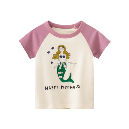Girls Cute Happy Mermaid Pattern T-shirts Cartoon T-shirt Tops