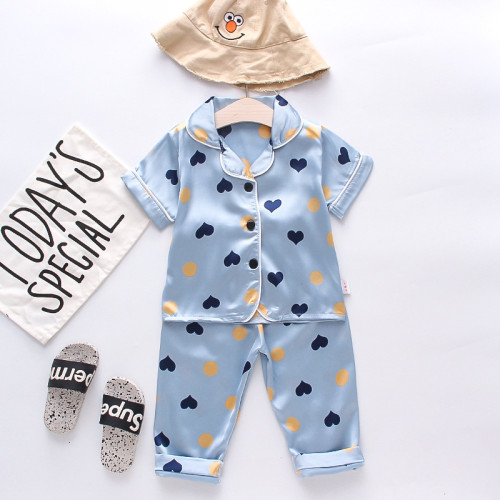 Toddler Kids Girl Prints Heart Dot Summer Short Pajamas Rayon Silk Sleepwear Sets