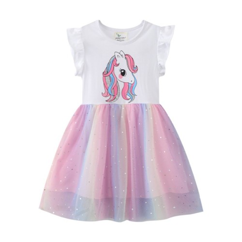 Toddler Girls Unicorn Pattern Casual Mesh Dress