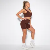 Women Ribbed Sport Bra High Waist Running Shorts Gym Workout Yoga Sets