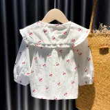 Girls Cute Cherry Pattern Lace Collar Blouse Cartoon T-shirt Tops