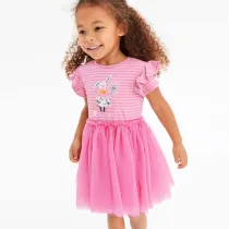 Toddler Girls Rabbit Pattern Lace Sleeves Casual Mesh Dress