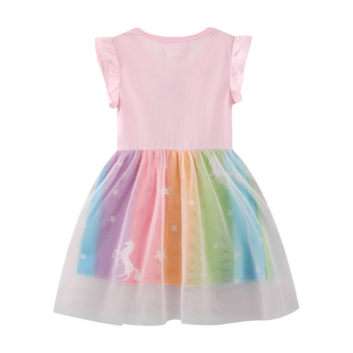 Toddler Girls Rainbow Unicorn Mesh Casual Dress