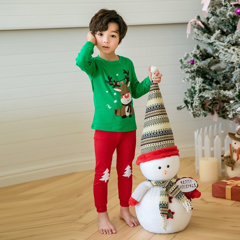 Kids Boy Print Christmas Elk Pajamas Sleepwear Set Long-sleeve Cotton Pjs