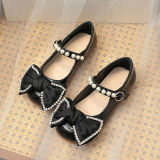 Toddler Girl Pearl Crystal Diamond Bowknot PU Leather Flat Dress Shoes