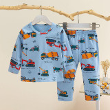 Kids Print Engineering Vehicle Pajamas Sleepwear Set Long-sleeve Cotton Pjs