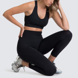 Women Seamless Sport U Shaped Neck Bra High Waist Close Fitting Yoga Leggings Sets