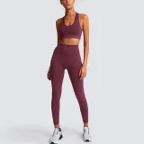 Women Seamless Sport U Shaped Neck Bra High Waist Close Fitting Yoga Leggings Sets