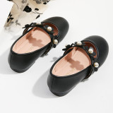 Toddler Girls PU Leather Pearl Flower Flat Dress Shoes
