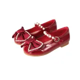 Toddler Girl Pearl Crystal Diamond Bowknot PU Leather Flat Dress Shoes