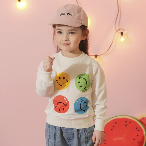 Girls Cute Smiley Pattern Blouse Cartoon T-shirt Sweatshirts Tops