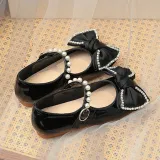 Toddler Girl Pearl Crystal Diamond Bowknot PU Leather Flat Dress Shoes