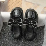 Toddler Girl Crystal Diamond Bowknot PU Leather Flat Dress Shoes