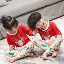 Kids Boy Print Christmas Elk Pajamas Sleepwear Set Long-sleeve Cotton Pjs