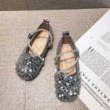 Toddler Girl Pure Color Sequins Crystal Flat Dress Shoes