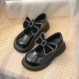 Toddler Girl Crystal Diamond Bowknot PU Leather Flat Dress Shoes