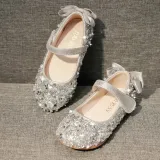 Kid Girl Pure Color Sequins Glitter Bowknot Princess Dress Shoes