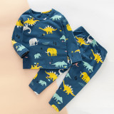 Kids Print Dinosaur Family Pajamas Sleepwear Set Long-sleeve Cotton Pjs