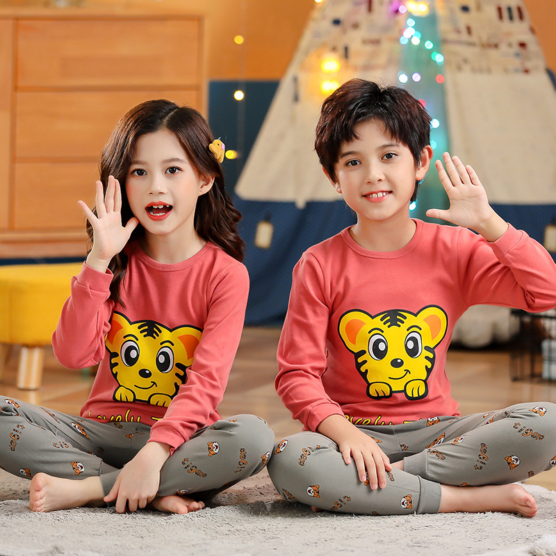 Kids Boy Print Cute Tiger Pajamas Sleepwear Set Long-sleeve Cotton Pjs