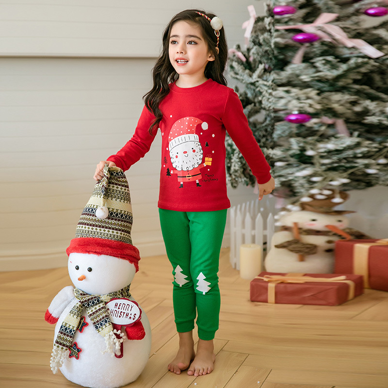 Toddler Kids Girl Print Christmas Elk Pajamas Sleepwear Set Long-sleeve Cotton Pjs