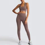 Women Seamless Sport U Shaped Neck Bra High Waist Close Fitting Yoga Leggings Sets