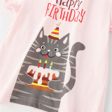 Girls Cute Cat Birthday Pattern T-shirt Cartoon T-shirt Tops