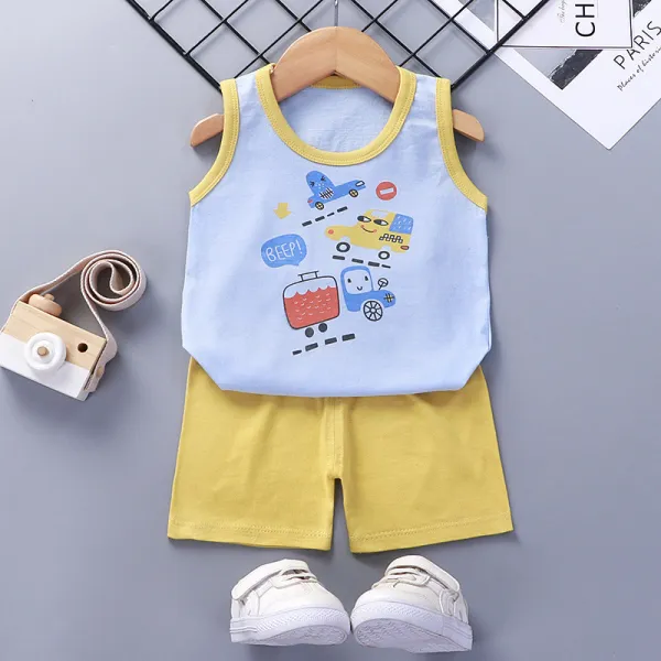 Toddler Kids Boy Cars Summer Vest Tops and Short Pant Sleepwear Set Cotton Pjs